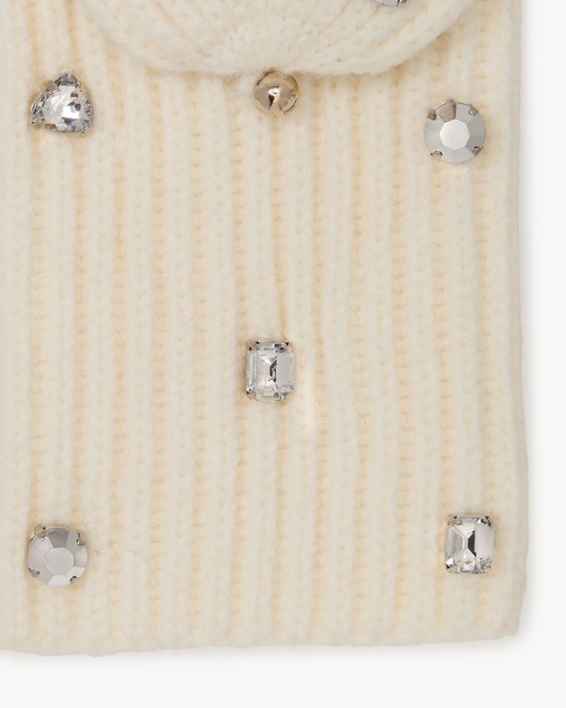 Kate Spade,Embellished Pop Top Mitten,Mittens,Flip Top Gloves,Rhinestones,Embellished,Casual,Cream