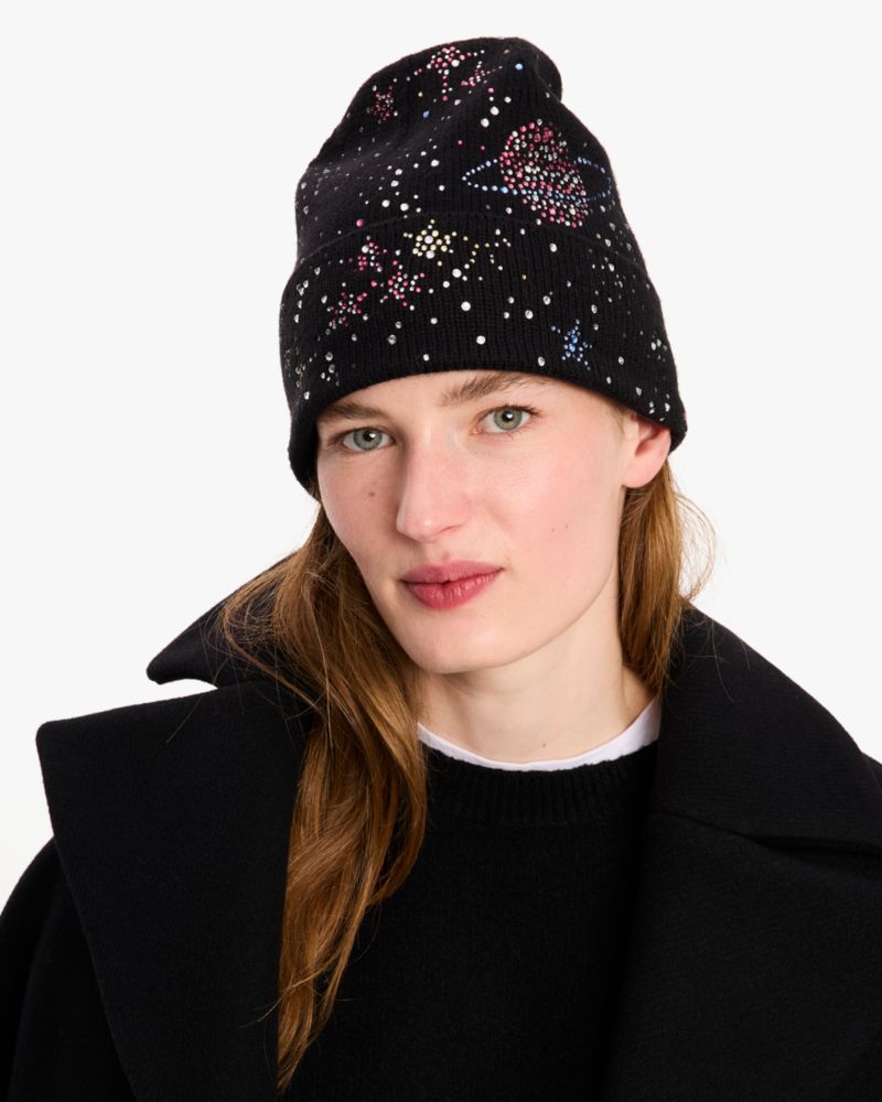 Kate Spade,Galaxy Embellished Beanie,Beanie,Embellished,Rhinestones,Casual,Black