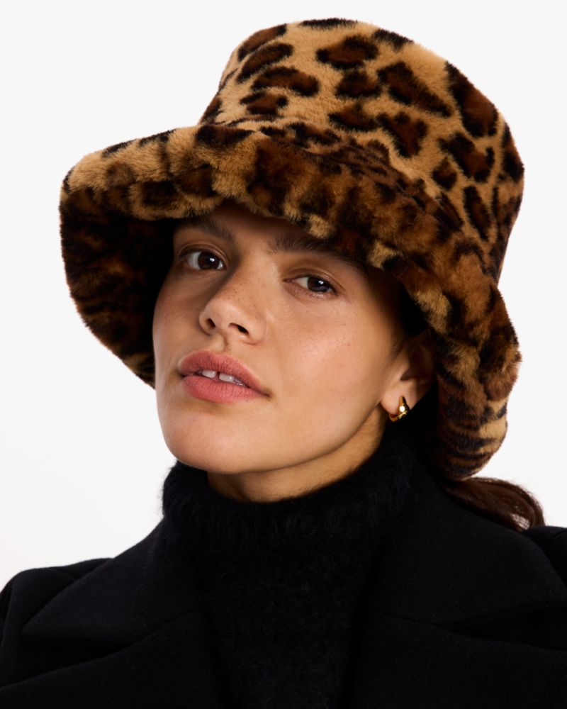 Kate Spade,Leopard Faux Fur Bucket Hat,