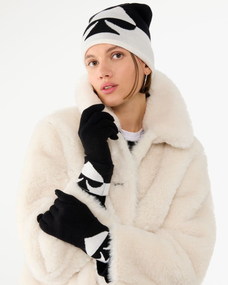 Kate Spade,Oversized Spade Beanie And Glove Set,