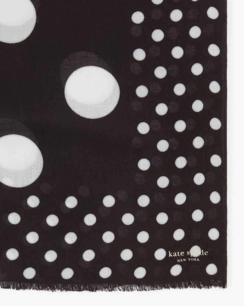 Kate Spade,Breezy Dot Oblong Scarf,Viscose,Rectangle,Frayed,Pattern,Casual,Black