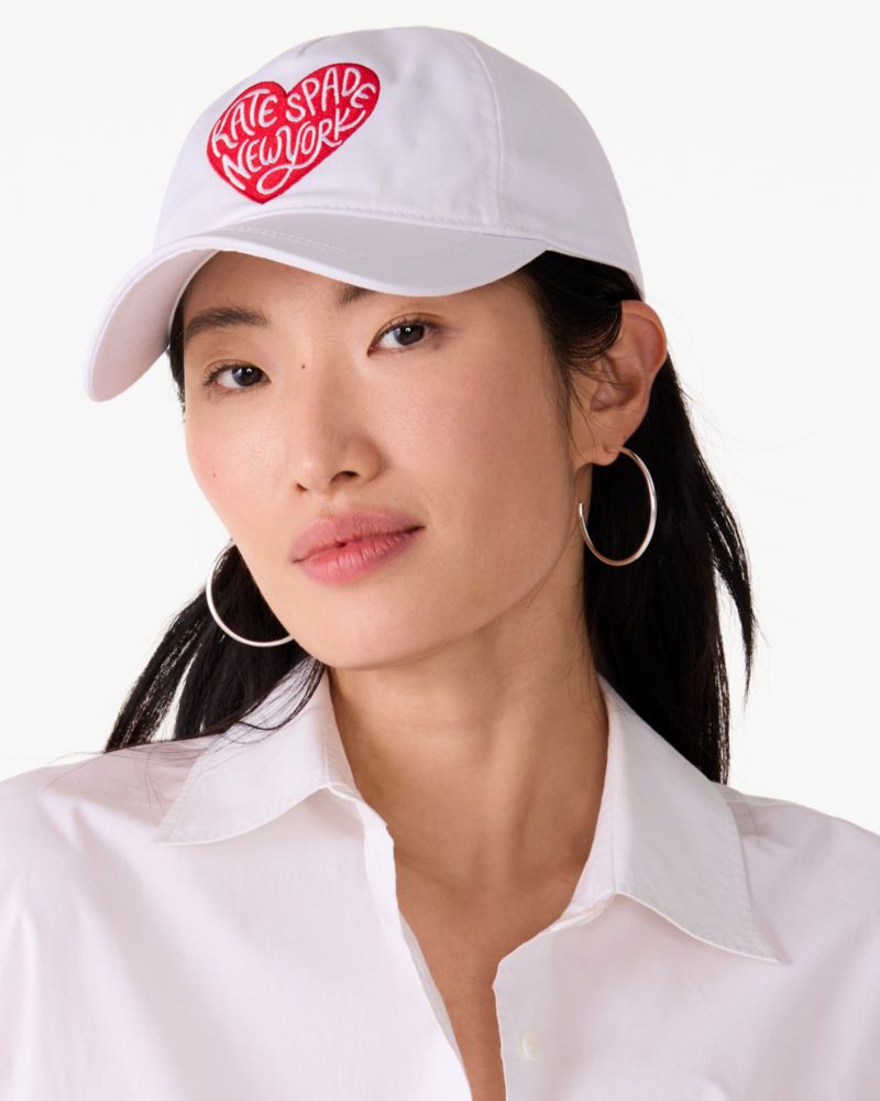 Kate Spade,Heart Script Baseball Cap,White