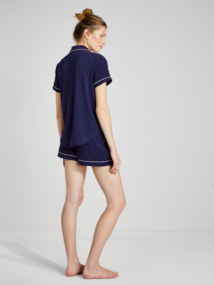 Kate Spade,Short Pj Set,Jersey,Spandex,Modal,Straight,Button Down,Piping,Color Block,Bow,Sleepwear,