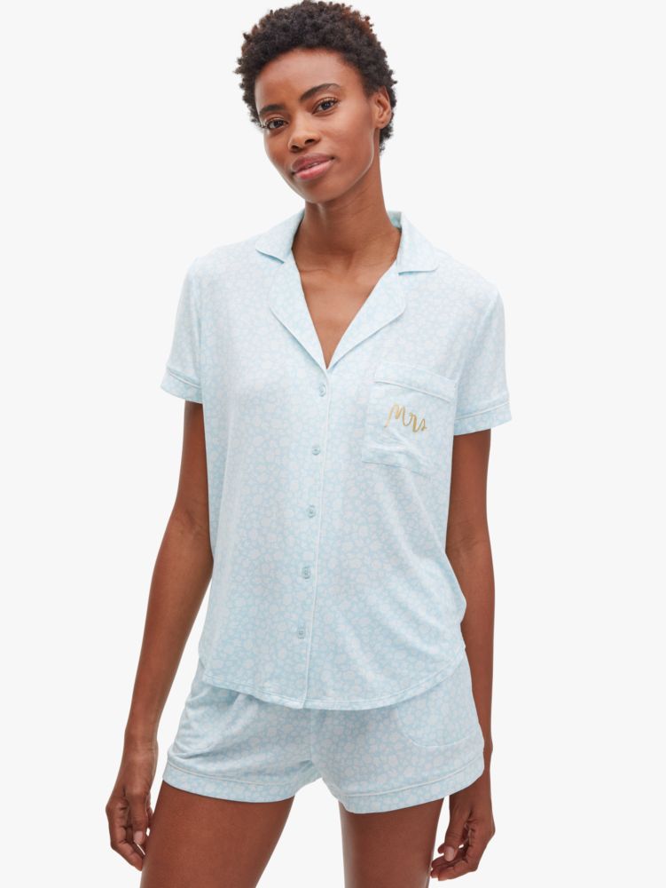 Kate Spade,Bridal Short Pj Set,Spandex,Modal,Jersey,Button Down,Straight,Sleepwear,