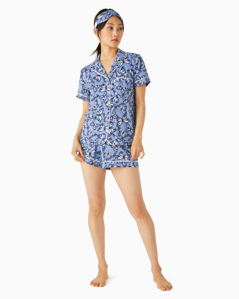 Kate Spade,Short Pajama Set,Polyester,Jersey,Button Down,Eye Mask,Straight,Piping,Sleepwear, image number 0