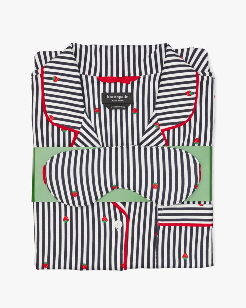 Kate Spade,Short Pajama Set,Polyester,Jersey,Button Down,Eye Mask,Straight,Piping,Sleepwear,Multi Color