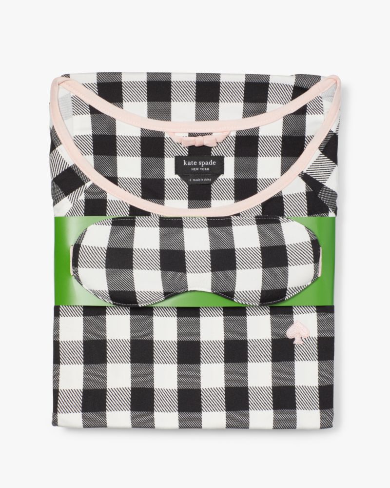 Kate Spade,Short Sleeve Pj Set,Polyester,Spandex,Jersey,Dolphin,T Shirt,Eye Mask,No Embellishment,Sleepwear,Multi Color