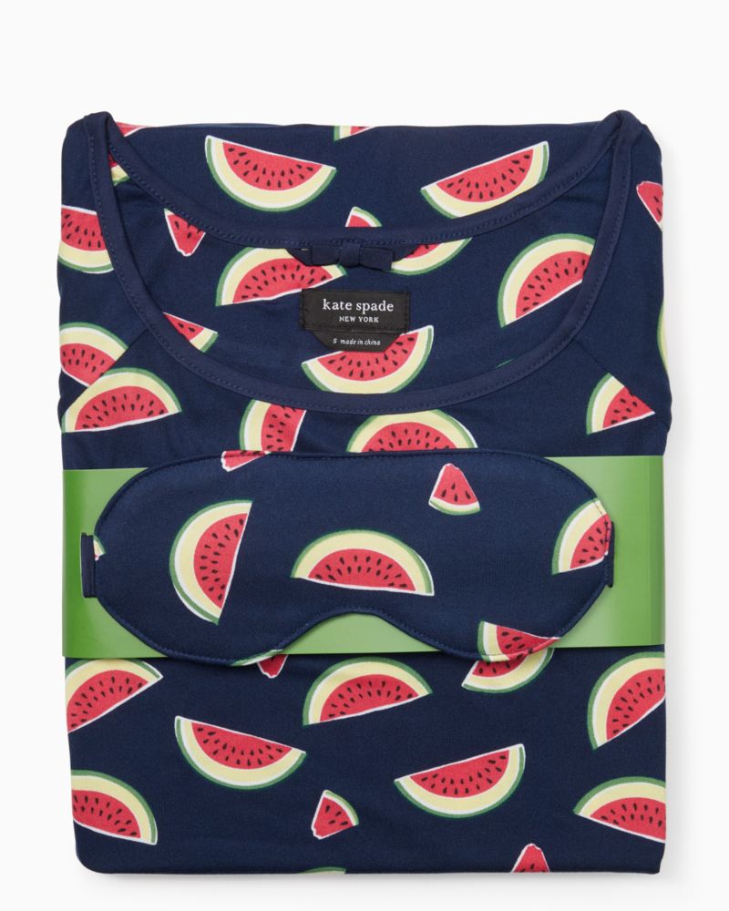 Kate Spade,Short Sleeve Pj Set,Jersey,Polyester,Spandex,T Shirt,Eye Mask,Dolphin,No Embellishment,Sleepwear,Navy