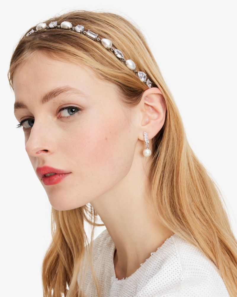 Kate Spade,Pearl Bridal Belt,Head Wrap,Rhinestones,Pearl,Silver Metal,Formal,