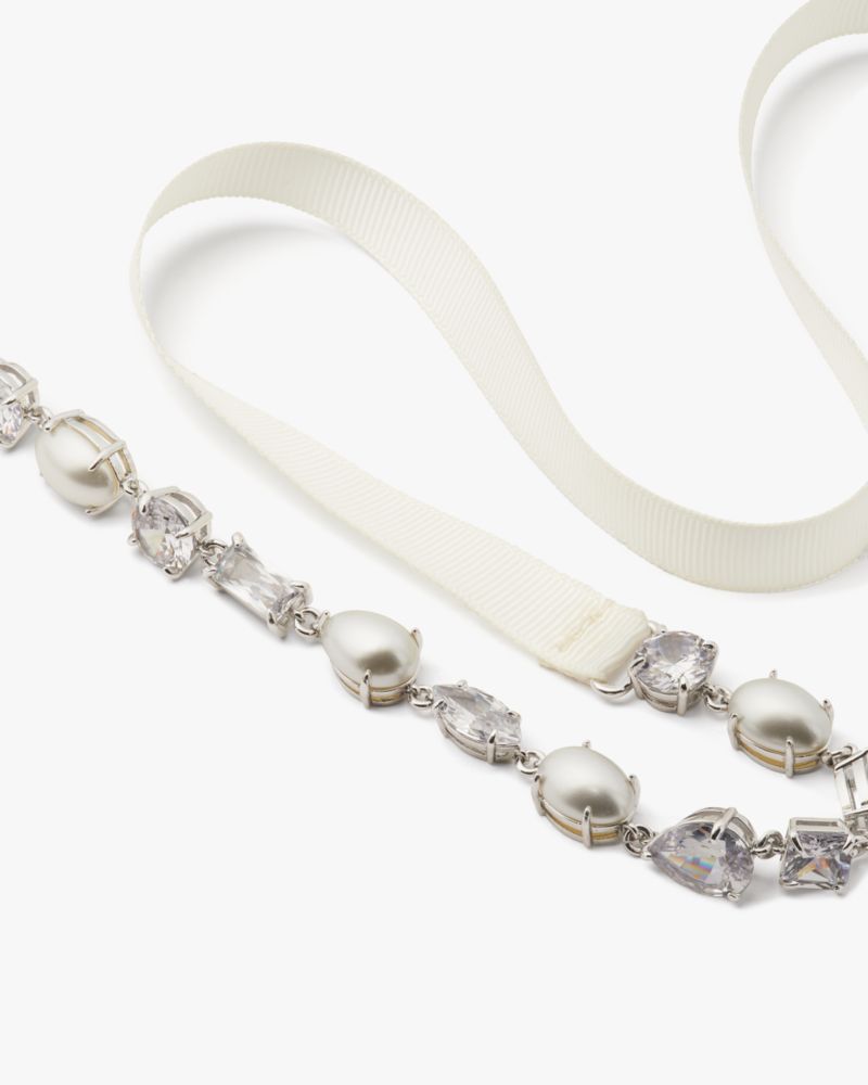 Kate Spade,Pearl Bridal Belt,Head Wrap,Rhinestones,Pearl,Silver Metal,Formal,Multi Color