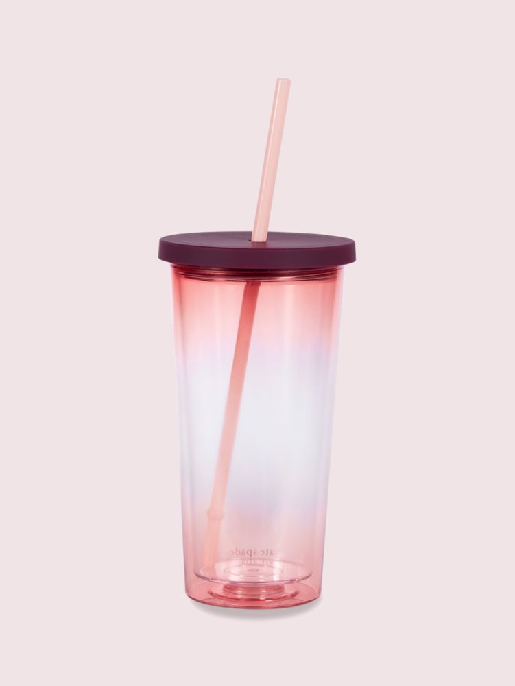 Kate Spade,pink ombré tumbler with straw,kitchen & dining,Pomegranate
