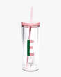 Kate Spade,initial thermal tumbler with straw,Pomegranate