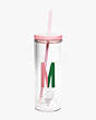 Kate Spade,initial thermal tumbler with straw,Pomegranate