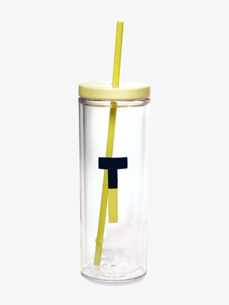 Kate Spade,initial thermal tumbler with straw,Flo Yellow