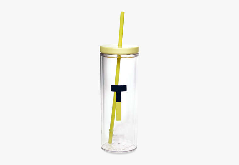 Kate Spade,initial thermal tumbler with straw,Flo Yellow