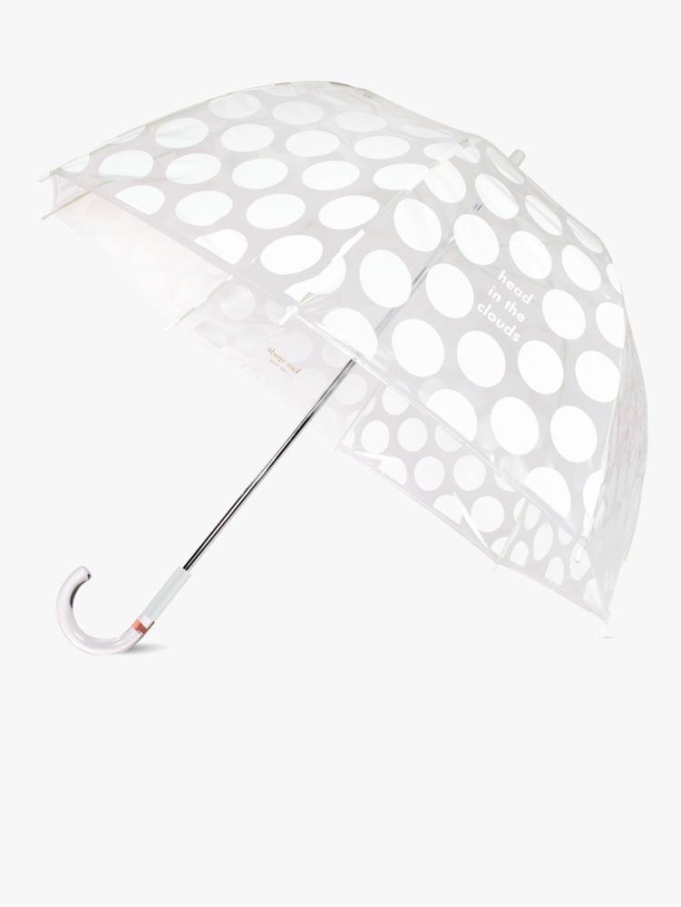 Kate Spade,head in the clouds jumbo dot clear umbrella,Clear/White