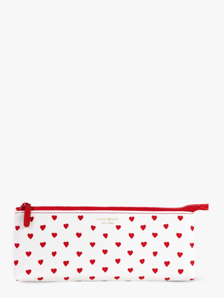 Kate Spade New York Pen and Pencil Case with Office Supplies, Zip Pouch  Includes 2 Pencils, Sharpener, Eraser, and Ruler, Brushstroke Hearts