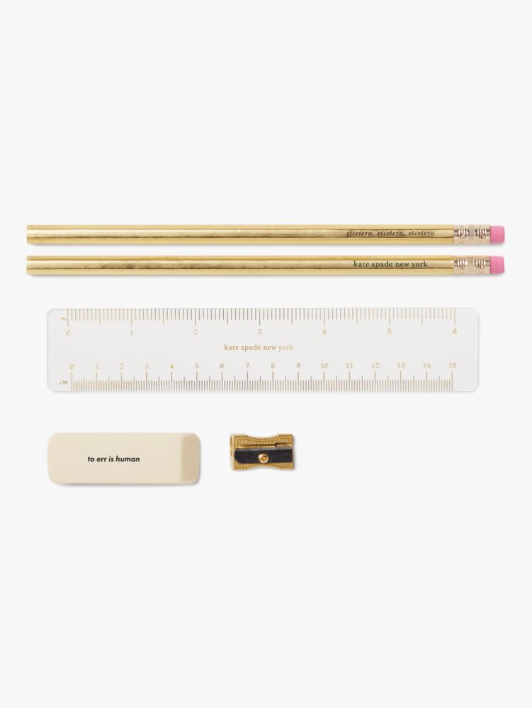 Kate Spade New York Pen and Pencil Case with Office Supplies, Zip Pouch  Includes 2 Pencils, Sharpener, Eraser, and Ruler, Brushstroke Hearts