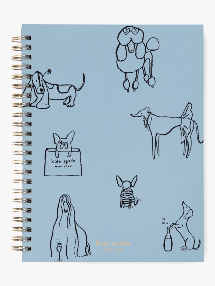 Kate Spade,Dog Party Small Spiral Notebook,Light Blue