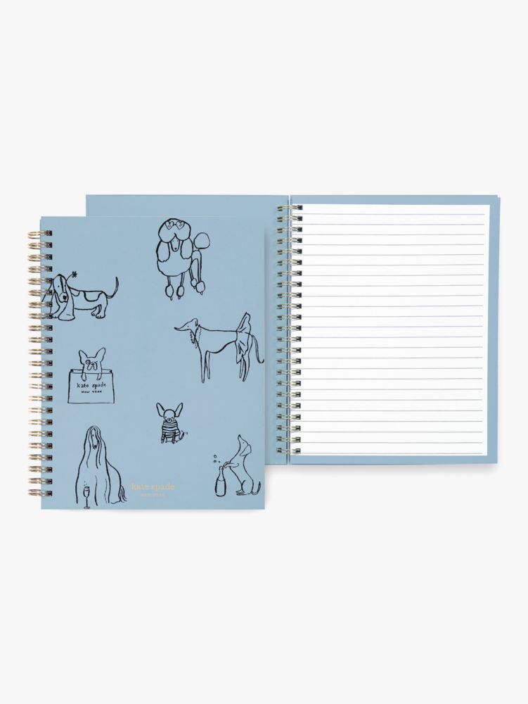 Kate Spade,Dog Party Small Spiral Notebook,Light Blue