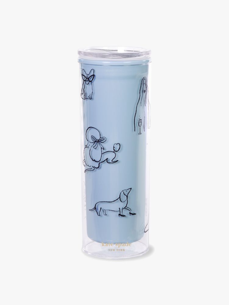 Kate Spade,Dog Party Acrylic Thermal Mug,kitchen & dining,Light Blue