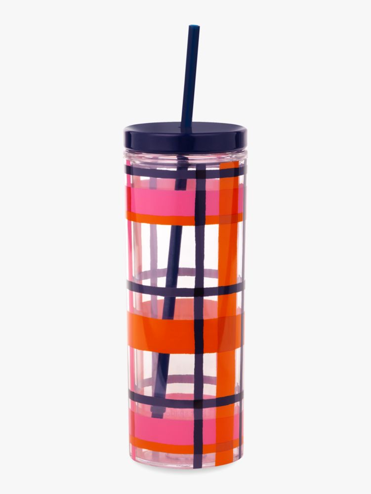 Spring Plaid Tumbler With Straw, , Product