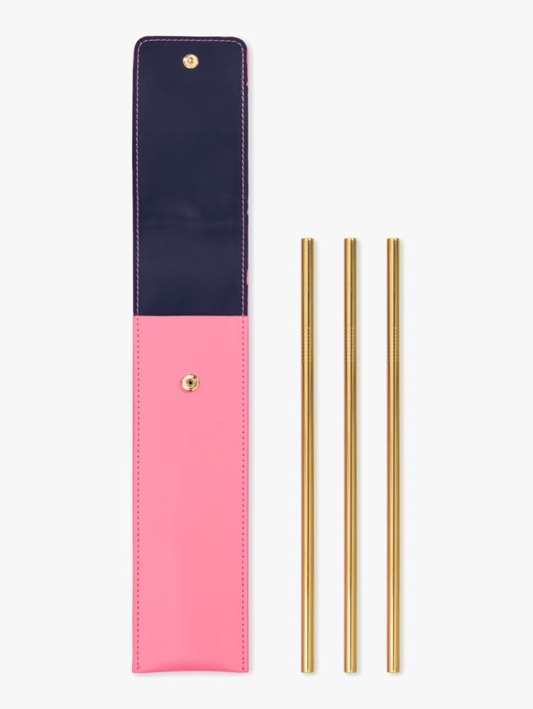 Kate Spade,Sip Sip Sip Reusable Straw Set,kitchen & dining,Pomegranate