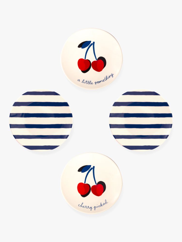 Vintage Cherries Tidbit Plate Set, Navy, Product