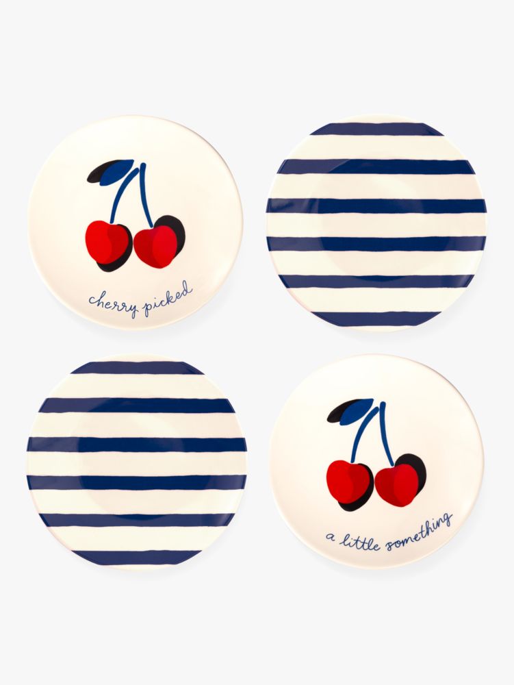 Vintage Cherries Tidbit Plate Set, Navy, Product