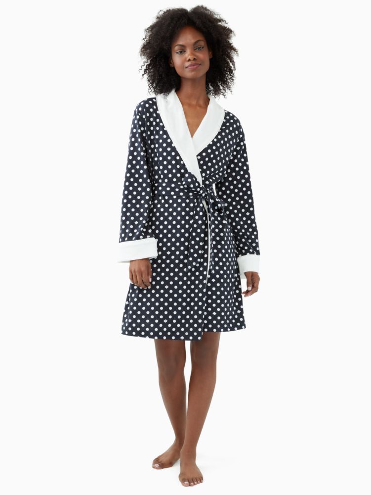 Kate Spade,long sleeve robe,sleepwear,Navy Polka Dot