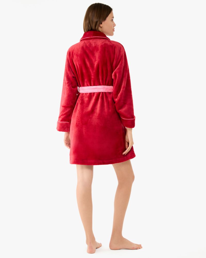 Kate Spade,Chenille Robe,Wrap Robe,Logo,Tie Belt,Color Block,Indoor,Red