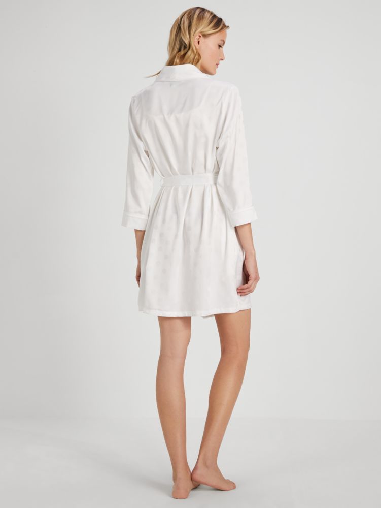 Kate Spade,Mrs Robe,Polyester,Spandex,Wrap Robe,Embroidered,Tie Belt,Indoor,White