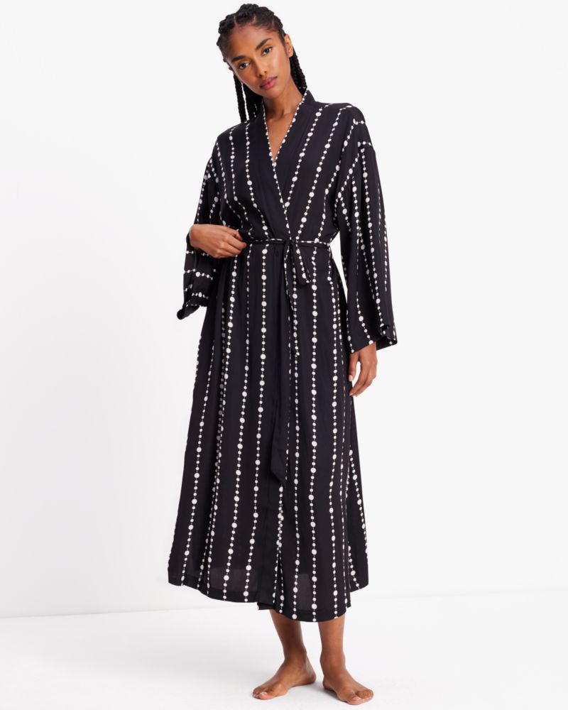 Kate Spade,Festive Pearls Long Robe,Black