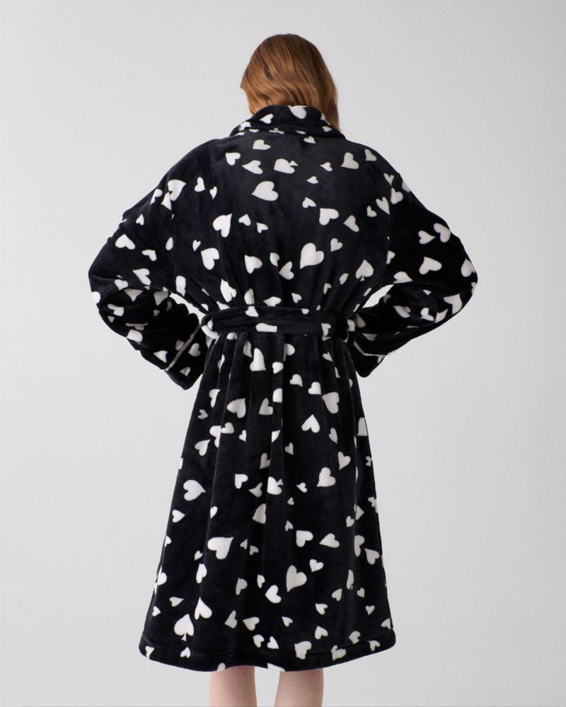 Kate Spade,Heart Swirl Long Robe,Polyester,Wrap Robe,Tie Belt,Black