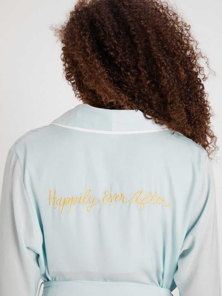 Kate Spade,Bridal Happily Ever After Robe,Rayon,Cotton,Wrap Robe,Piping,Tie Belt,Indoor,Blue
