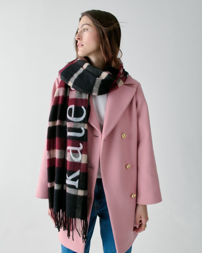 Kate Spade,Park Ave Plaid Yarndye Scarf,Wool,Acrylic,Rectangle,Logo,Fringe,Casual,Multi Color