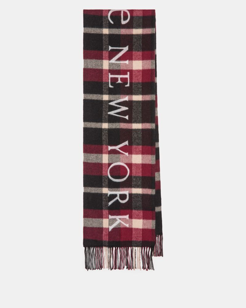 Kate Spade,Park Ave Plaid Yarndye Scarf,Wool,Acrylic,Rectangle,Logo,Fringe,Casual,Multi Color
