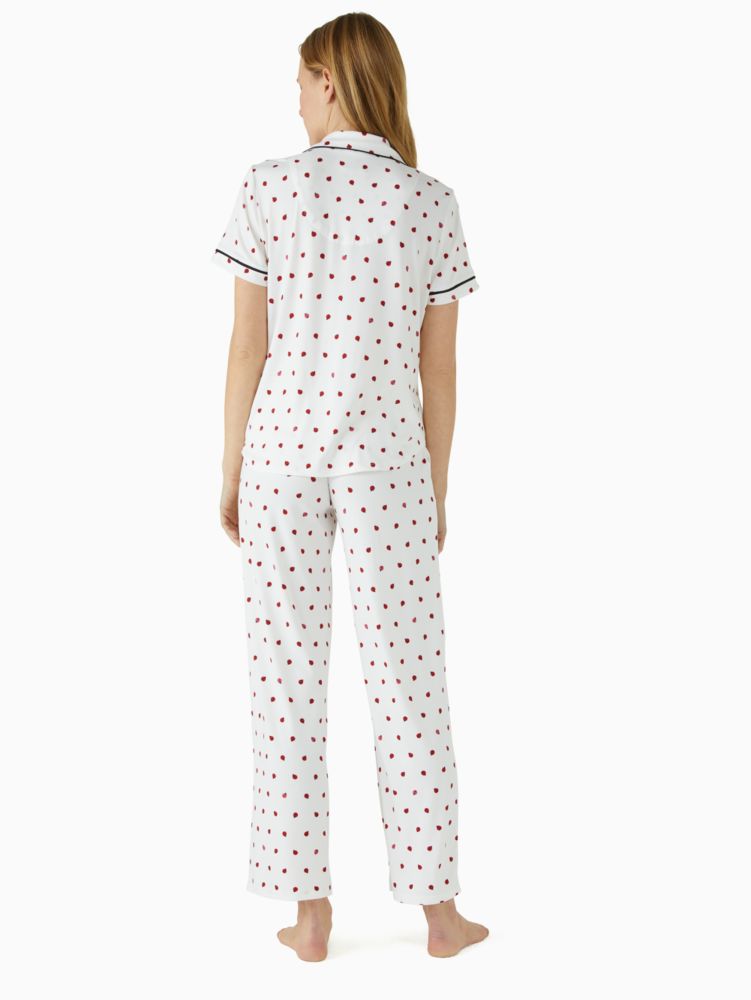 Kate Spade,Donuts And Coffee Pajama Notch Collar Set,Straight,Eye Mask,Button Down,No Embellishment,Piping,Sleepwear,