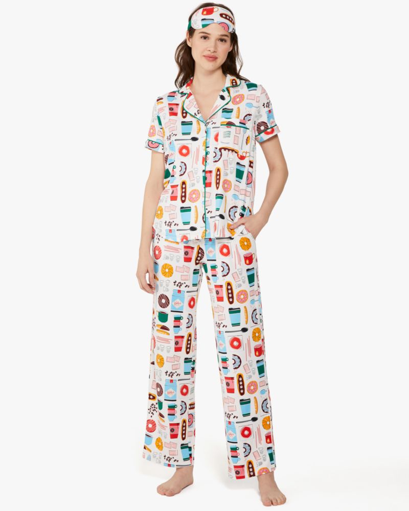 Kate Spade,Donuts and Coffee Pajama Notch Collar Set,Polyester,Coffee Shop image number 0