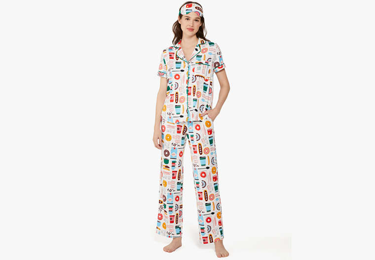 Kate Spade,Donuts & Coffee Pajama Notch Collar Set,Polyester,Coffee Shop image number 0