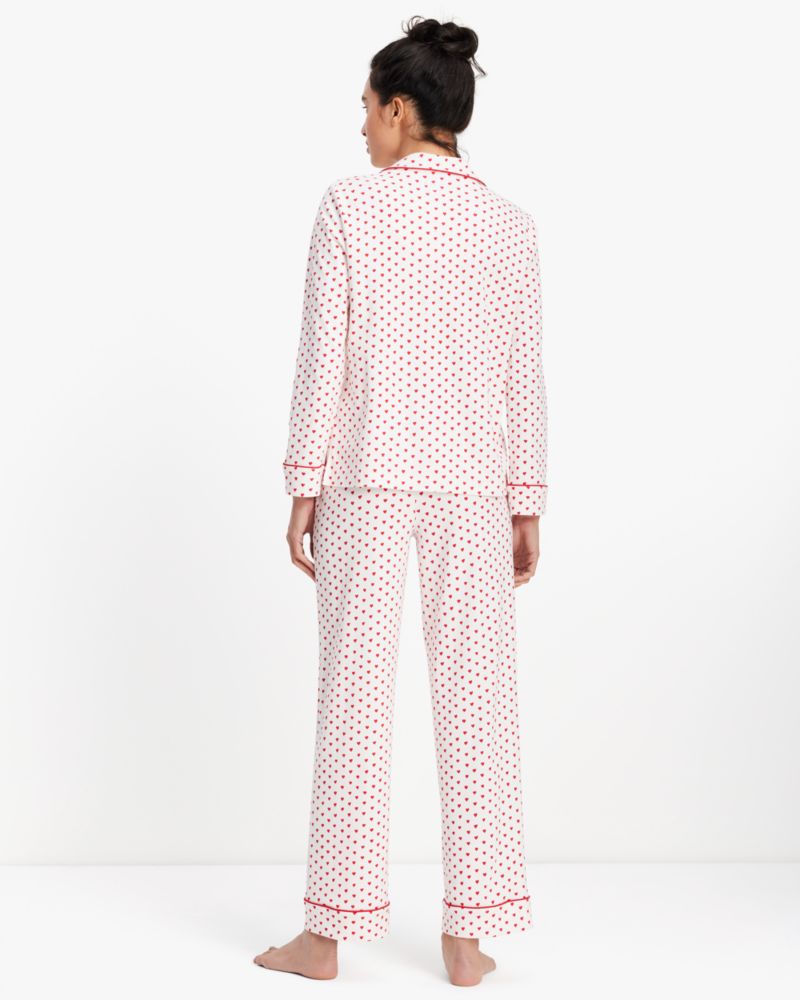 Kate Spade,Mini Hearts Long Pj Set,Cotton,Button Down,Straight,Piping,Sleepwear,