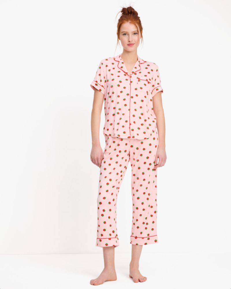 Kate Spade Crop Pj Set In Scattered Strawberries