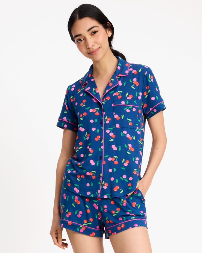 Kate Spade,Short Pj Set,Straight,Button Down,Sleepwear,Navy