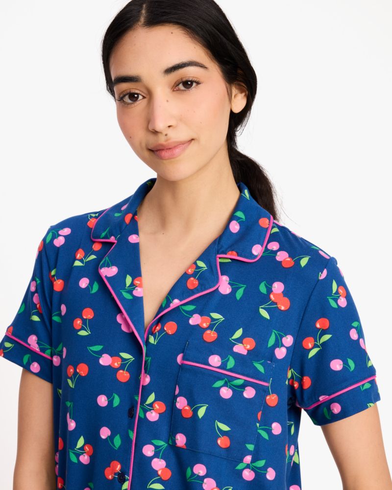 Kate Spade,Short Pj Set,Straight,Button Down,Sleepwear,Navy