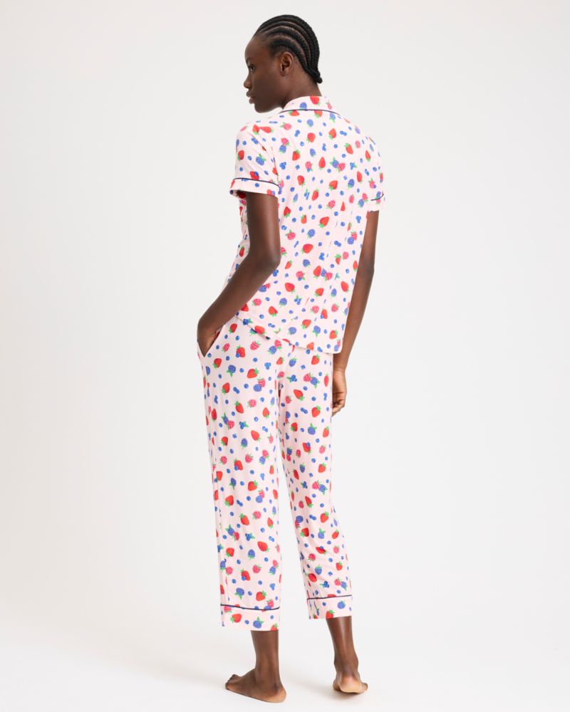 Kate Spade,Mixed Berries Cropped Pj Set,Modal,Straight,Button Down,Piping,Sleepwear,Multi Color