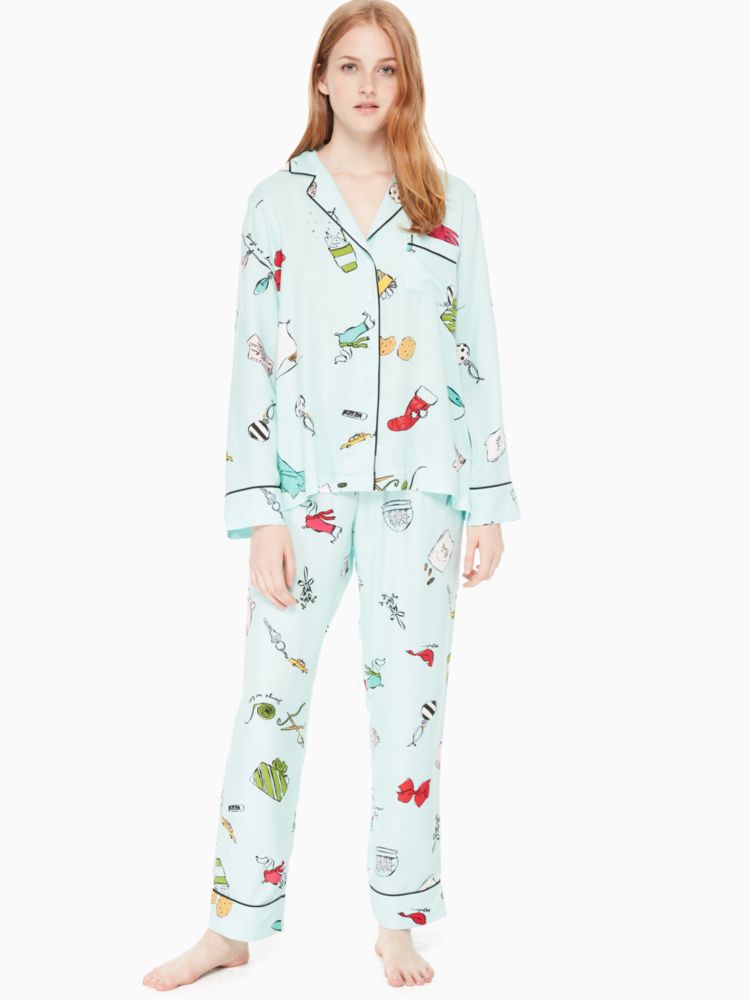 Kate Spade,long pj set,Aquamult