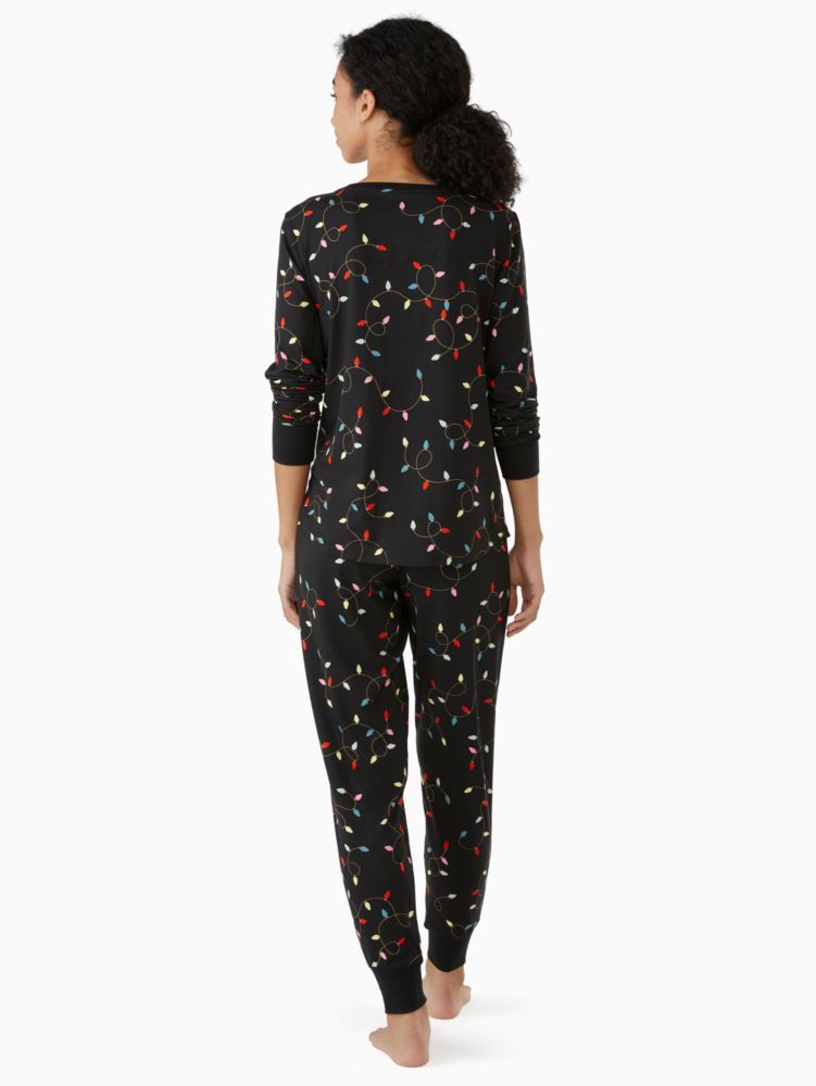 Kate Spade,Henley Holiday Pajama Set,Spandex,Polyester,Jogger,Henley,Eye Mask,No Embellishment,Piping,Set,Sleepwear,