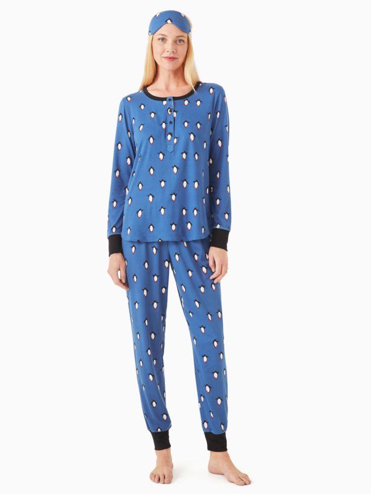 Kate Spade,henley holiday pajama set,sleepwear,Polyester,50%,Blue