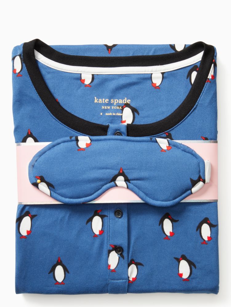 Kate Spade,henley holiday pajama set,sleepwear,Polyester,50%,Blue