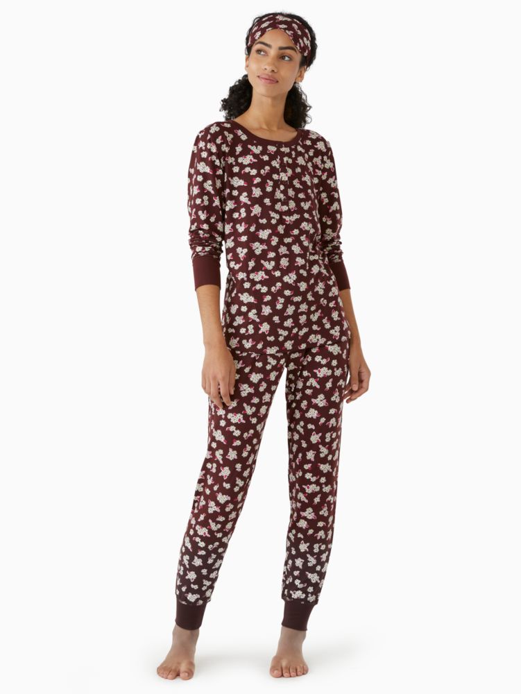 Kate Spade,henley holiday pajama set,sleepwear,Polyester,50%,Chai Red